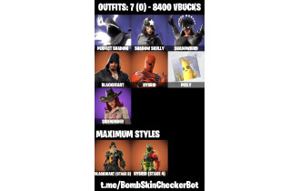 UNIQUE - Shadow Skully, Perfect Shadow  [7 Skins, 8400 Vbucks, 7 Axes, 16 Emotes, 11 Gliders and MORE!]