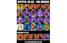 UNIQUE - Royale Bomber, Calamity [20 Skins, 100 Vbucks, 20 Axes, 37 Emotes, 28 Gliders and MORE!]