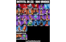 UNIQUE - Spider Man,  Erisa  [26 Skins, 500 Vbucks, 27 Axes, 23 Emotes, 25 Gliders and MORE!]