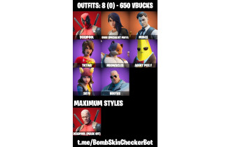 UNIQUE - Astroworld,  Deadpool  [8 Skins, 650 Vbucks, 20 Axes, 28 Emotes, 25 Gliders and MORE!]