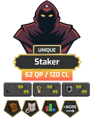 UNIQUE - Staker | Main | TTL: 1104 | CL: 120 | QP: 62 [Max Melee + MORE!]