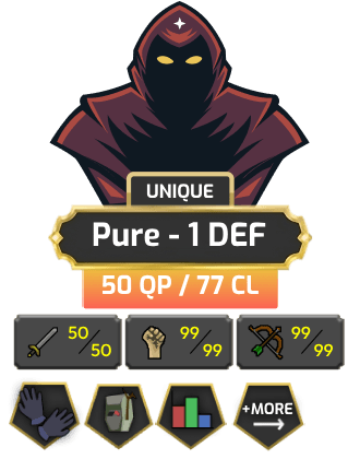 UNIQUE - Pure - 1 DEF | TTL: 928 | CL: 77 | QP: 50 [Mithril Gloves, Ava's, DT + MORE!]