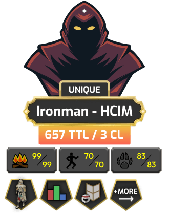 UNIQUE - Ironman - HCIM | Skiller | TTL: 657 | CL: 3 [Graceful, 600+ Crates Banked + MORE!]