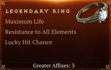 Legendary Ring[Life(Greater),ResistAll(Greater),LHC(Greater)]