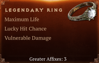 Legendary Ring[Life(Greater),LHC(Greater),DMG_Vulnerable(Greater)]