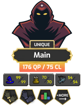 Main | Pure - Zerker | TTL: 954 | CL: 75 | QP: 176 [99 MAGE, B Gloves, Mithril Gloves, MM1, DT1, RFD + MORE!]