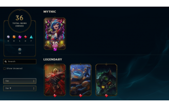 UNIQUE - Unranked - 1x Mythic Skin [36 Skins, 133 Champs, 4809 BE, 220 LVL, 6 RP and MORE!]