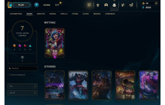 UNIQUE - Unranked - 1x Mythic Skin [7 Skins, 20 Champs, 8205 BE, 30 LVL, 10 RP and MORE!]