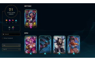 UNIQUE - Unranked - 1x Mythic Skin [21 Skins, 60 Champs, 3455 BE, 99 LVL, 5 RP and MORE!]