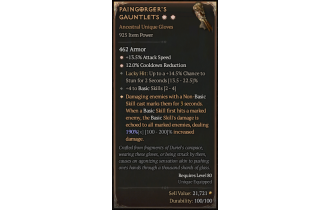 Paingorger's Gauntlets[*DMG 190 | *12 CDR | *13.5 ATKSPD | 4 BasicSkills | 14.5 LH:Stun]