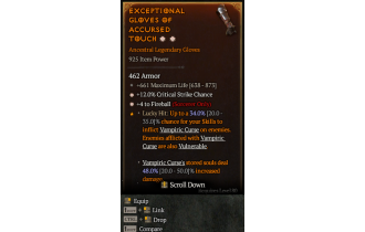 Legendary Gloves[Fireball | *4 Fireball | *12 Crit | 661 Life]