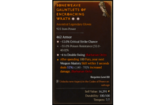 Legendary Gloves[DoubleSwing | *4 DoubleSwing | *12 Crit | 35 PR]