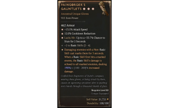 Paingorger's Gauntlets[*DMG 190 | *12 CDR | *13.5 ATKSPD | *33.7 LH:Stun | 2 BasicSkills]