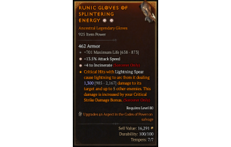 Legendary Gloves[Incinerate | *4 Incinerate | *13.5 ATKSPD | 701 Life]