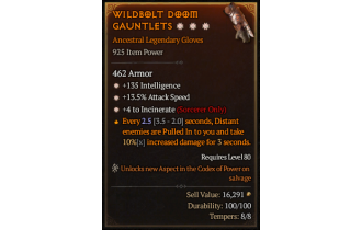 Legendary Gloves[Incinerate | *4 Incinerate | *13.5 ATKSPD | *135 INT]