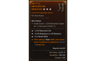 Legendary Boots[Druid | *3 Wrath | *15 ResistAll | *1310 Life]