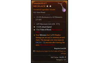 Legendary Amulet[Necromancer | *3 TidesOfBlood | *13.5 ATKSPD | 689 Life]