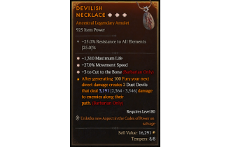 Legendary Amulet[Barbarian | *3 CutToTheBone | *27 MS | *1310 Life]