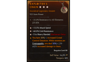 Legendary Amulet[Barbarian | *3 HeavyHanded | *13.5 ATKSPD | *60 CR]