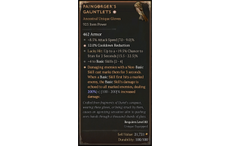 Paingorger's Gauntlets[*DMG 200 | *12 CDR | 4 BasicSkills | 8.5 ATKSPD | 19.5 LH:Stun]