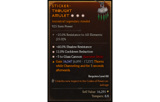 Legendary Amulet[Sorcerer | *3 GlassCannon | *12 CDR | *60 SR]