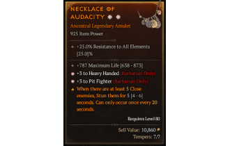 Legendary Amulet[Barbarian | *3 HeavyHanded | *3 PitFighter | 787 Life]