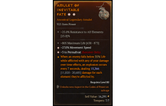 Legendary Amulet[Sorcerer | *3 Permafrost | *27 MS | 805 Life]