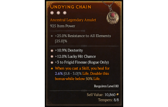 Legendary Amulet[Rogue | *3 FrigidFinesse | *12 LHC | *10.9% DEX]