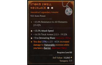 Legendary Amulet[Sorcerer | *3 DevouringBlaze | *13.5 ATKSPD | 16.5 TA]