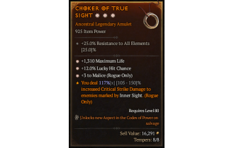 Legendary Amulet[Rogue | *3 Malice | *12 LHC | *1310 Life]