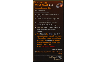 Legendary Ring[*36 LH:Vulnerable | *75 DMG_Crit | 729 Life]