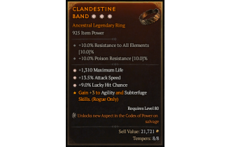 Legendary Ring[*13.5 ATKSPD | *9 LHC | *1310 Life]