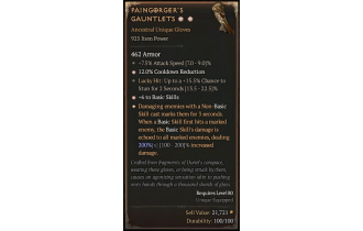 Paingorger's Gauntlets[*DMG 200 | *6 BasicSkills | *12 CDR | 7.5 ATKSPD | 15.5 LH:Stun]