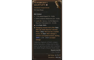 Paingorger's Gauntlets[*DMG 200 | *6 BasicSkills | 8 CDR | 7.5 ATKSPD | 16.5 LH:Stun]