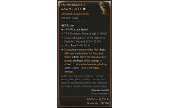 Paingorger's Gauntlets[*DMG 200 | *13.5 ATKSPD | 3 BasicSkills | 7.5 CDR | 15.5 LH:Stun]