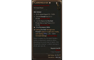 Flameweaver[*DMG 97 | *3 Pyromancy | 17 CT: Firebolt | 36 FirewallSize | 8.5 ATKSPD]