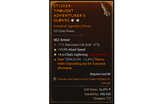 Legendary Gloves[ChainLightning | *4 ChainLightning | *13.5 ATKSPD | 771 Life]