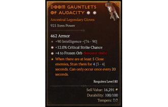 Legendary Gloves[FrozenOrb | *4 FrozenOrb | *12 Crit | 90 INT]