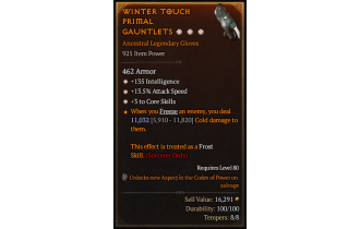 Legendary Gloves[*3 CoreSkills | *13.5 ATKSPD | *135 INT]