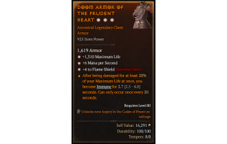 Legendary Chest Armor[Sorcerer | *4 FlameShield | *6 MpS | *1310 Life]