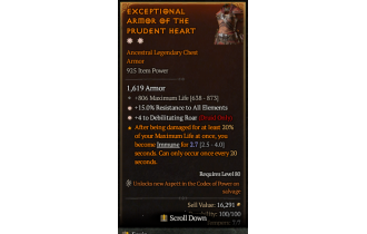 Legendary Chest Armor[Druid | *4 DebilitatingRoar | *15 ResistAll | 806 Life]