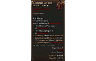 Raiment of the Infinite[STUN 2.4 | *3 GlassCannon | *203 INT | 1 ElementalAttunement | 1 ShockingImpact]