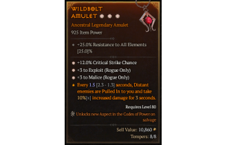 Legendary Amulet[Rogue | *3 Malice | *3 Exploit | *12 Crit]