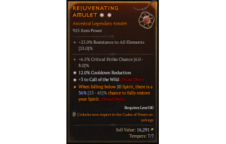 Legendary Amulet[Druid | *3 CallOfTheWild | *12 CDR | 6.5 Crit]