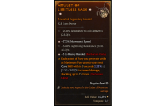 Legendary Amulet[Barbarian | *3 HeavyHanded | *27 MS | 34 LR]