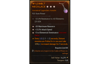 Legendary Amulet[Sorcerer | *3 ElementalDominance | *13.5 ATKSPD | *20 MR]