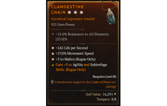 Legendary Amulet[Rogue | *3 Malice | *27 MS]