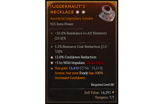 Legendary Amulet[Druid | *3 WildImpulses | *12 CDR | 5.2 RCR]