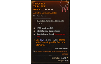 Legendary Amulet[Necromancer | *3 CoalescedBlood | *12 Crit | *1310 Life]