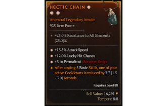 Legendary Amulet[Sorcerer | *3 Permafrost | *13.5 ATKSPD | *12 LHC]